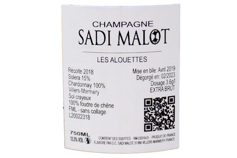 CHAMPAGNE PREMIER CRU VILLERS-MARMERY EXTRA BRUT BLANC DE BLANCS "LES ALOUETTES" - SADI MALOT
