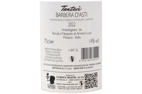 BARBERA D'ASTI DOCG "TANTEVÌ" 2022 - TENUTA IL NESPOLO