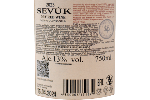 ARENI RED DRY "SEVÚK" 2023 - ARMENIA WINE COMPANY