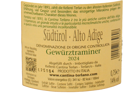 ALTO ADIGE DOC GEWURZTRAMINER "TRADITION" 2024 - KELLEREI TERLAN