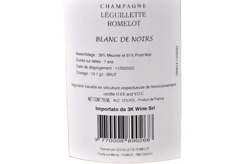 CHAMPAGNE BRUT BLANC DE NOIRS “NOTES NOIRES” - CHAMPAGNE LEGUILLETTE ROMELOT