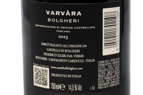 BOLGHERI ROSSO DOC "VARVÀRA" 2023 - CASTELLO DI BOLGHERI