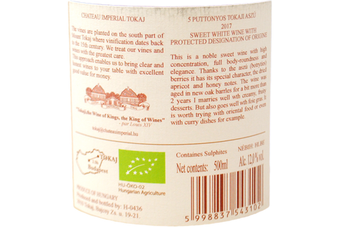 TOKAJI ASZÚ 5 PUTTONYOS BIO 2017 - CHATEAU IMPERIAL TOKAJ
