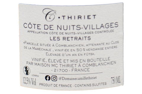 CÔTE DE NUITS VILLAGES ROUGE AOC "LES RETRAITS" 2021 - CAMILLE THIRIET