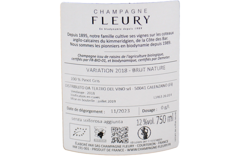 CHAMPAGNE BRUT NATURE 100% PINOT GRIS "VARIATION" 2018 - FLEURY