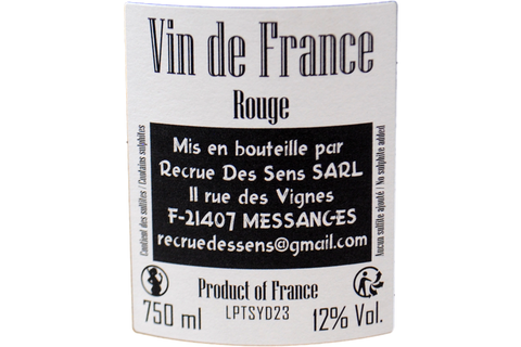 VIN DE FRANCE ROUGE "LES PONTS" 2023 - YANN DURIEUX RECRUE DES SENS