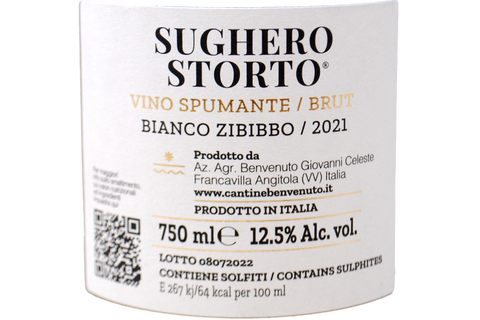 VINO SPUMANTE BIANCO ZIBIBBO BRUT "SUGHERO STORTO®" 2021 - CANTINE BENVENUTO