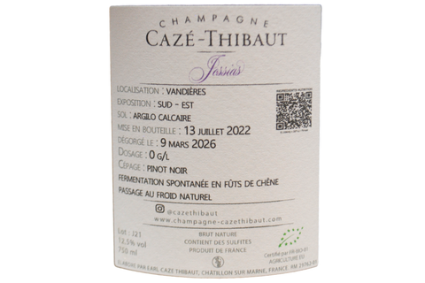 CHAMPAGNE BLANC DE NOIRS BRUT NATURE BIO "JOSSIAS" 2021 - CAZÉ THIBAUT