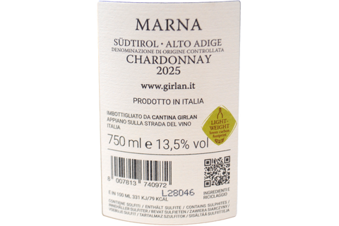SÜDTIROL ALTO ADIGE DOC CHARDONNAY "MARNA" 2025 - KELLEREI GIRLAN