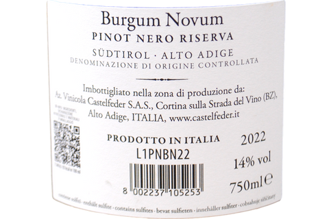 ALTO ADIGE DOC PINOT NERO RISERVA "BURGUM NOVUM" 2022 - CASTELFEDER