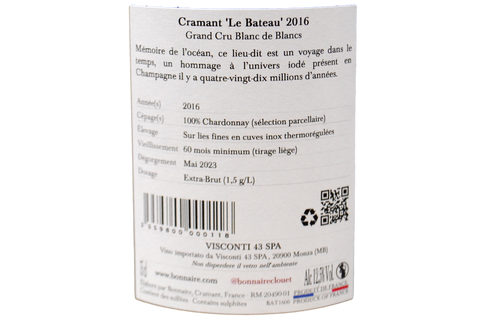 CHAMPAGNE GRAND CRU BLANC DE BLANCS EXTRA BRUT LIEU-DIT "LE BATEAU" 2016 - BONNAIRE