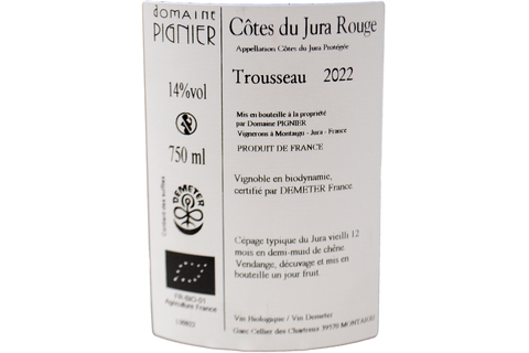COTES DU JURA ROUGE TROUSSEAU 2022 - DOMAINE PIGNIER