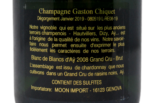 CHAMPAGNE BRUT BLANC DE BLANCS GRAND CRU D'AŸ 2008 - GASTON CHIQUET