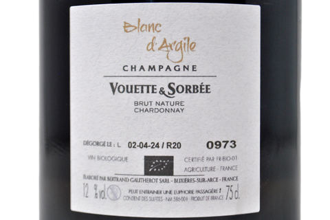 CHAMPAGNE BIO BLANC DE BLANCS BRUT NATURE "BLANC D'ARGILE" - VOUETTE & SORBÉE