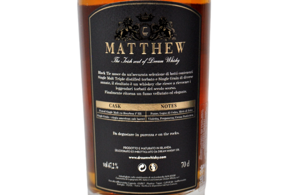 PEATED SINGLE MALT IRISH WHISKEY "THE BLACK TIE" - MATTHEW