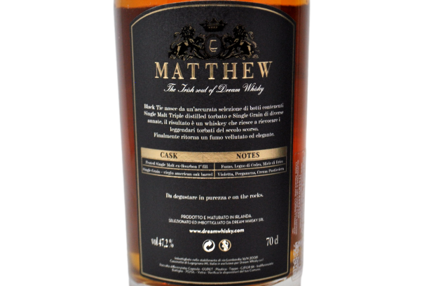 PEATED SINGLE MALT IRISH WHISKEY "THE BLACK TIE" - MATTHEW