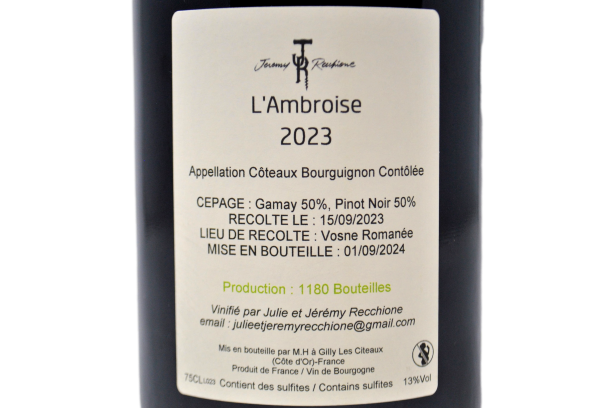 CÔTEAUX BOURGUIGNON APPELLATION CONTROLÉE "L'AMBROISE" 2023 - JÉRÉMY RECCHIONE