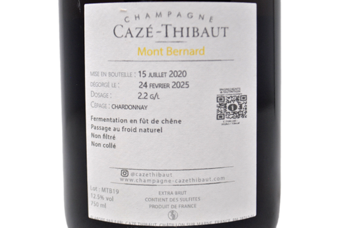 CHAMPAGNE BLANC DE BLANCS EXTRA BRUT "MONT BERNARD" 2019 - CAZÉ THIBAUT