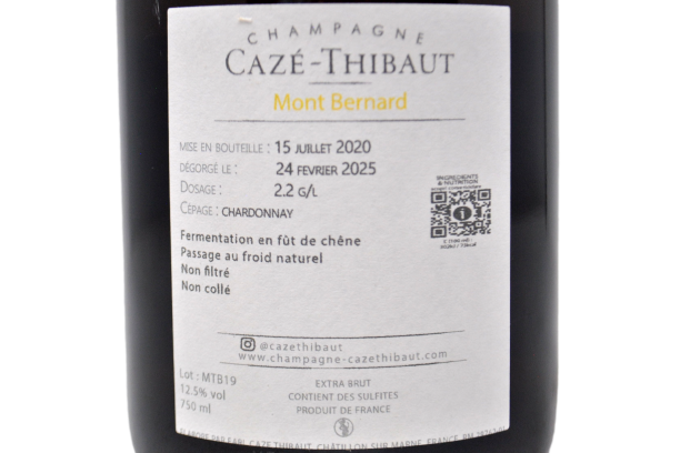 CHAMPAGNE BLANC DE BLANCS EXTRA BRUT "MONT BERNARD" 2019 - CAZÉ THIBAUT