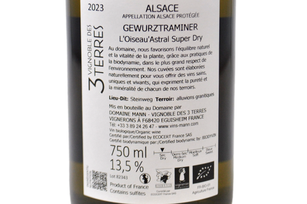 ALSACE GEWURZTRAMINER SUPER DRY BIODINAMICO "L'OISEAU'ASTRAL" 2023 - DOMAINE MANN