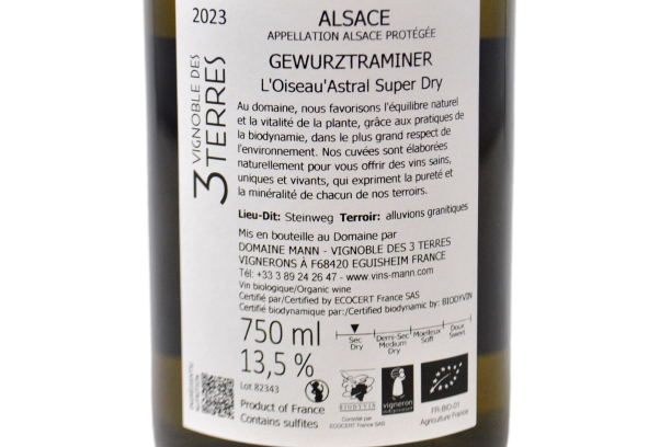 ALSACE GEWURZTRAMINER SUPER DRY BIODINAMICO "L'OISEAU'ASTRAL" 2023 - DOMAINE MANN