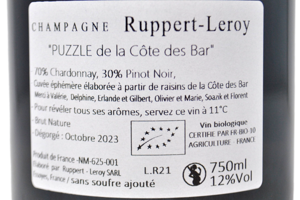 CHAMPAGNE ASSEMBLAGE BRUT NATURE BIO "PUZZLE DE LA CÔTE DES BAR" 2021 - RUPPERT-LEROY