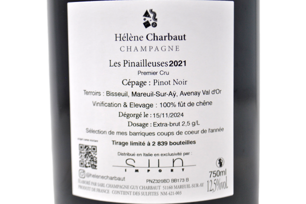 CHAMPAGNE PREMIER CRU EXTRA BRUT BLANC DE NOIRS "LES PINAILLEUSES" 2021 - HÉLÈNE CHARBAUT