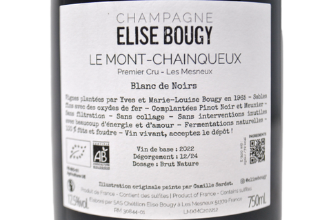 CHAMPAGNE BLANC DE NOIRS BRUT NATURE PREMIER CRU "LE MONT CHAINQUEUX BASE 2022 - LES MESNEUX" - ELISE BOUGY