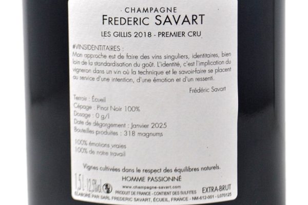 CHAMPAGNE ÉCUEIL PREMIER CRU BLANC DE NOIRS EXTRA BRUT VIEILLES VIGNES LIEU-DIT "LES GILLIS" 2018 MAGNUM - FREDERIC SAVART