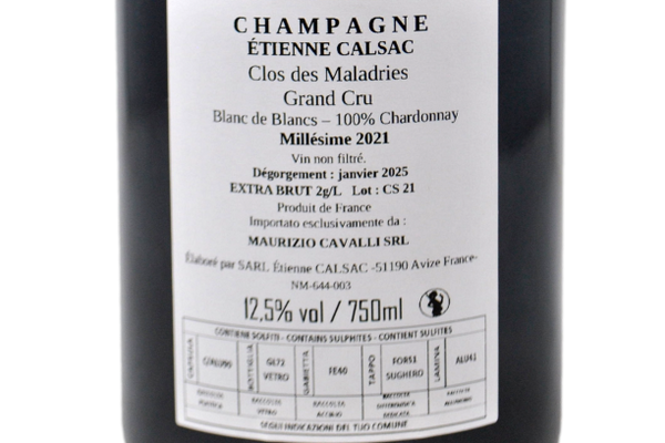 CHAMPAGNE AVIZE GRAND CRU BLANC DE BLANCS EXTRA BRUT "CLOS DE MALADRIES" 2021 - ÉTIENNE CALSAC