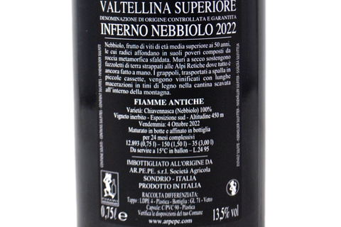 TERRASSES RHAETIQUES DE SONDRIO IGT NEBBIOLO "IL PETTIROSSO" 1999 - ARPEPE