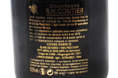 CHAMPAGNE BLANC DE NOIRS EXTRA BRUT GRAND CRU À AMBONNAY "CUVÉE HENRI III" SBOCCATURA MARZO 2021 - R.H. COUTIER