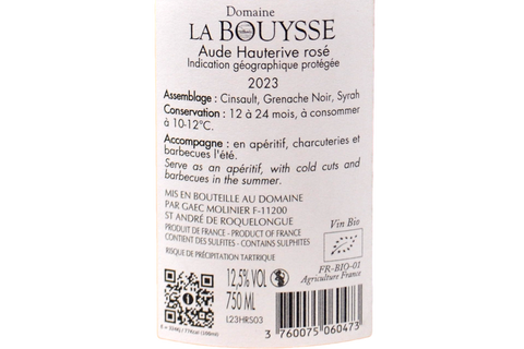 AUDE HAUTERIVE ROSÉ BIO IGP "MARTINE LES MYSTÈRES DE L'AUDE" 2023 - DOMAINE LA BOUYSSE