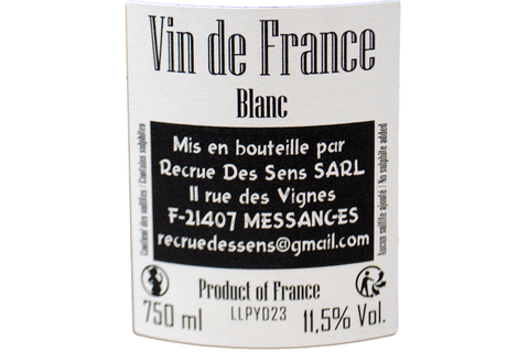 VIN DE FRANCE BLANC "LOVE AND PIF" 2023 - YANN DURIEUX RECRUE DES SENS