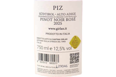 SÜDTIROL ALTO ADIGE DOC PINOT NOIR ROSÉ "PIZ" 2025 - KELLEREI GIRLAN