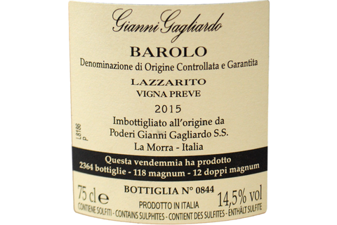 BAROLO DOCG "LAZZARITO VIGNA PREVE" 2015 - GIANNI GAGLIARDO
