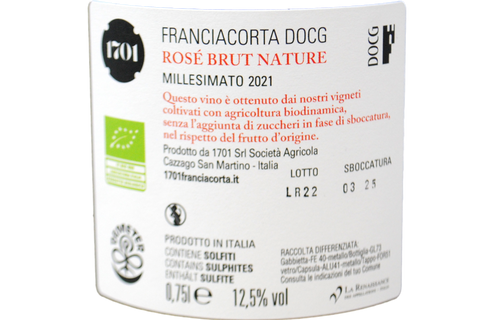 FRANCIACORTA DOCG BRUT NATURE BLANC DE NOIRS ROSÉ BIO 2021 - 1701 SOCIETÀ AGRICOLA