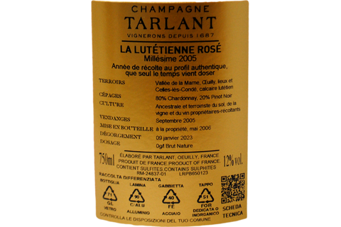 CHAMPAGNE À OEUILLY ROSÉ BRUT NATURE PRESTIGE MILLÉSIME "LA LUTÉTIENNE" 2005 - TARLANT