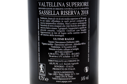 VALTELLINA SUPERIORE RISERVA DOCG SASSELLA NEBBIOLO "ULTIMI RAGGI" 2018 - ARPEPE