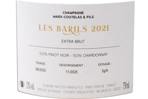 CHAMPAGNE À VENTUEIL EXTRA BRUT "LES BARILS" 2021 - MARX-COUTELAS