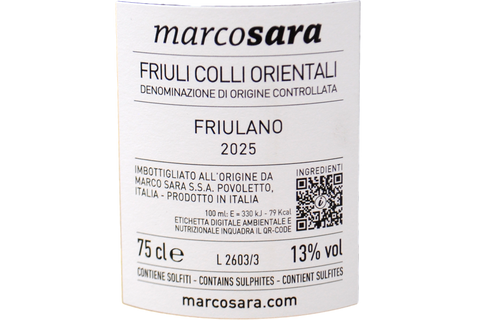 FRIULI COLLI ORIENTALI DOC FRIULANO 2025 - MARCO SARA