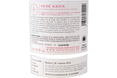 BIÈRE "OUDE KRIEK" 0,75L 6.4% - 3 FONTEINEN