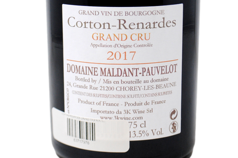 CORTON-RENARDES GRAND CRU ROUGE 2017 (2080 BOTTIGLIE PRODOTTE) - DOMAINE MALDANT PAUVELOT