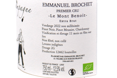 CHAMPAGNE EXTRA BRUT PREMIER CRU BIOLOGICO "LE MONT BENOIT" - EMMANUEL BROCHET