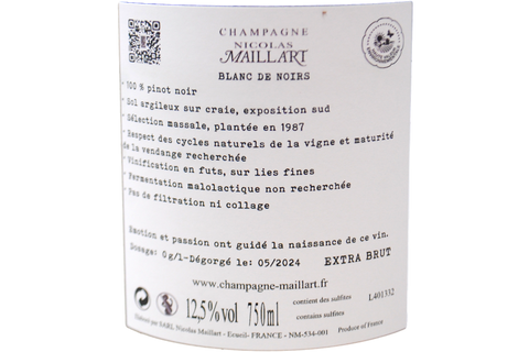 CHAMPAGNE BOUZY GRAND CRU BLANC DE NOIRS EXTRA BRUT "LES RONSURES" 2020 - NICOLAS MAILLART