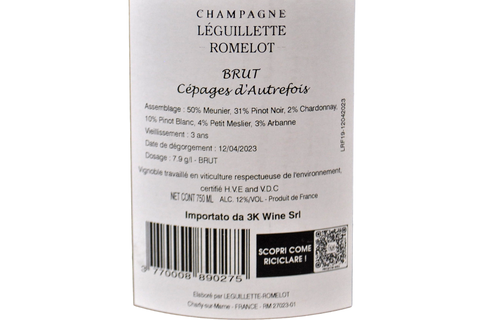 CHAMPAGNE BRUT “CEPAGES D'AUTREFOIS” - CHAMPAGNE LEGUILLETTE ROMELOT