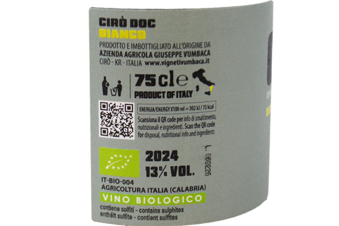 CIRÒ BIANCO DOC BIO 2024 - VIGNETI VUMBACA