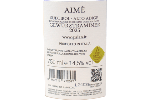SÜDTIROL ALTO ADIGE DOC GEWÜRZTRAMINER "AIMÈ" 2025 - KELLEREI GIRLAN