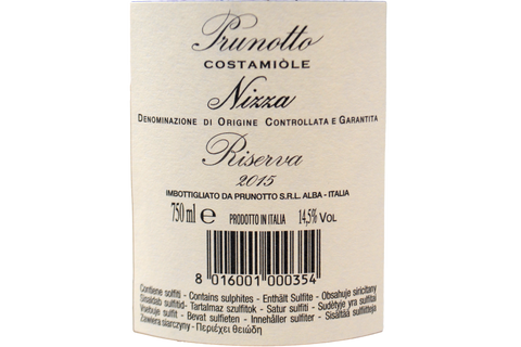 BARBERA D'ASTI DOCG NIZZA RISERVA "COSTAMIOLE" 2015 - PRUNOTTO