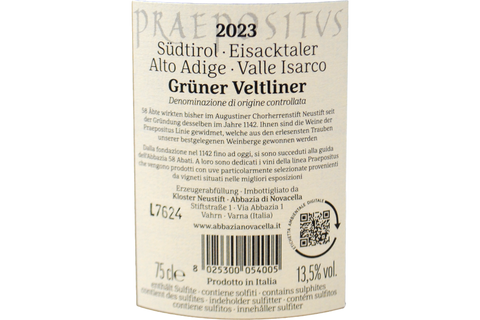 ALTO ADIGE - VALLE ISARCO DOC GRUNER VELTLINER "PRAEPOSITUS" 2023 - ABBAZIA DI NOVACELLA